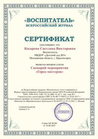 Сертификат автора статьи