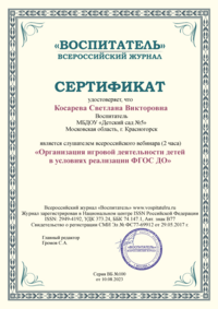 Сертификат слушателя вебинара